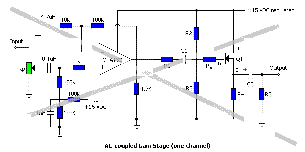 AC-coupled voltage gain front-end for MOSFET amplifier.